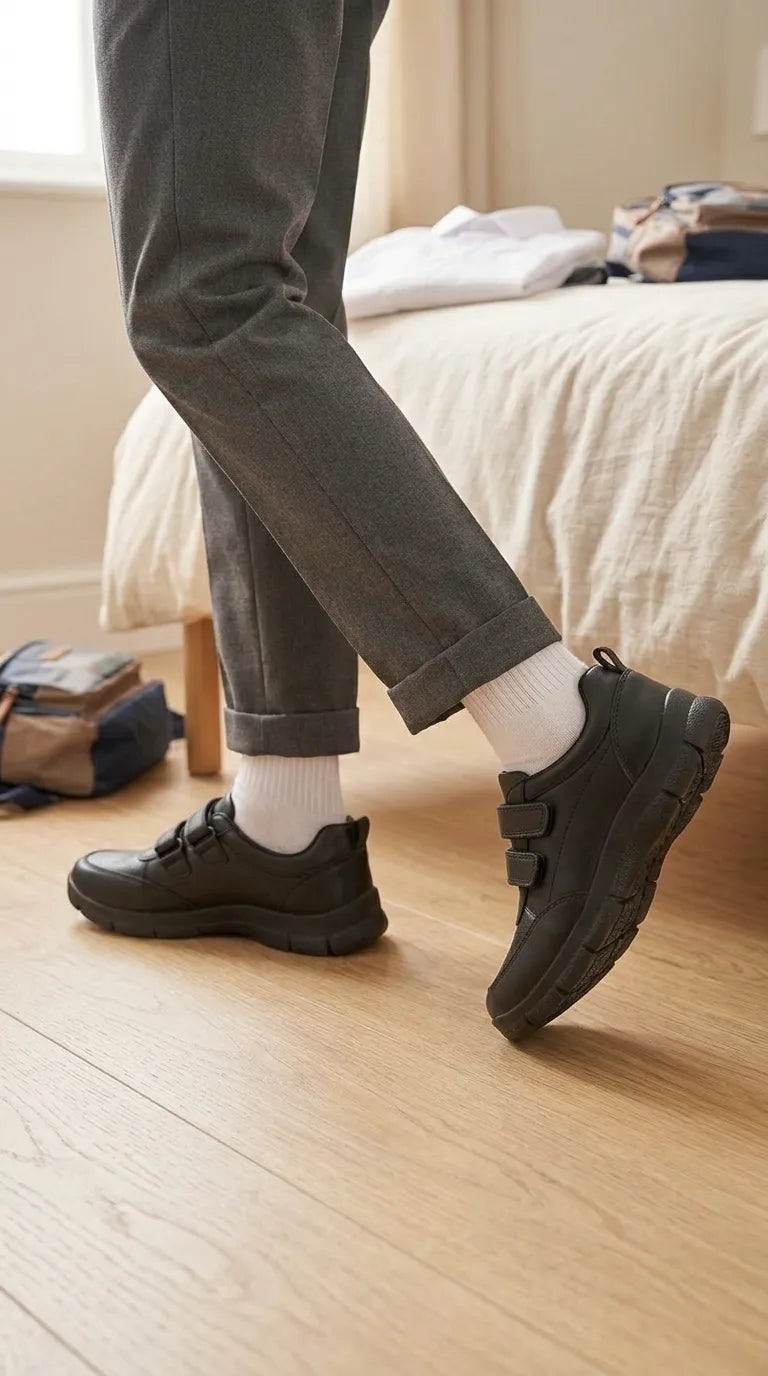 Boys Black Dual Strap School Shoes SK1174