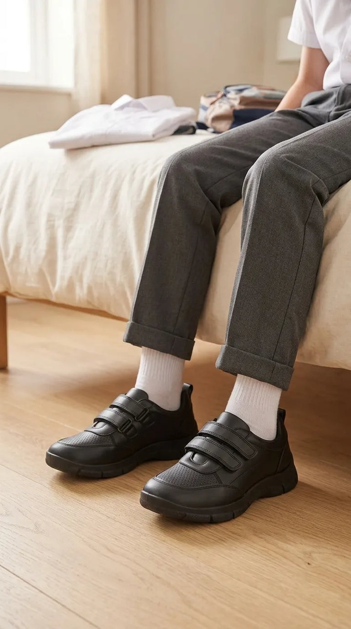 Boys Black Dual Strap School Shoes SK1174
