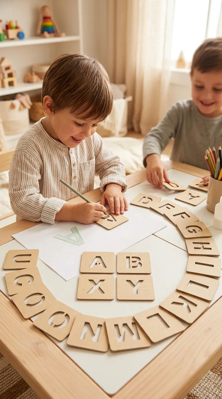 Kids Wooden Alphabet Coloring Blocks Stencils T7011262