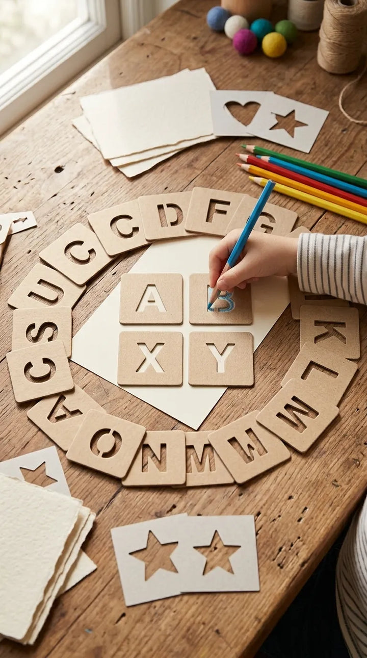 Kids Wooden Alphabet Coloring Blocks Stencils T7011262