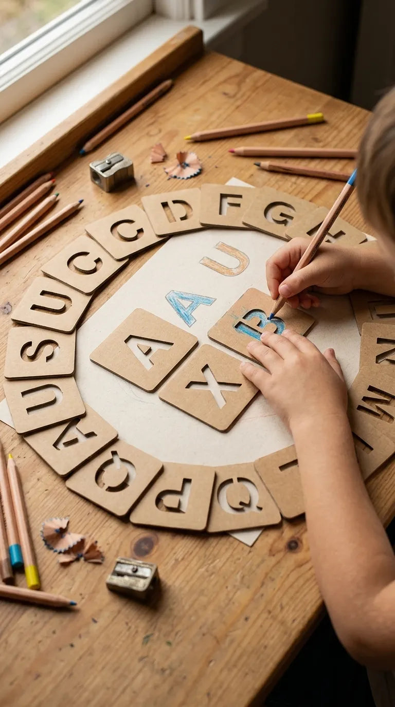 Kids Wooden Alphabet Coloring Blocks Stencils T7011262