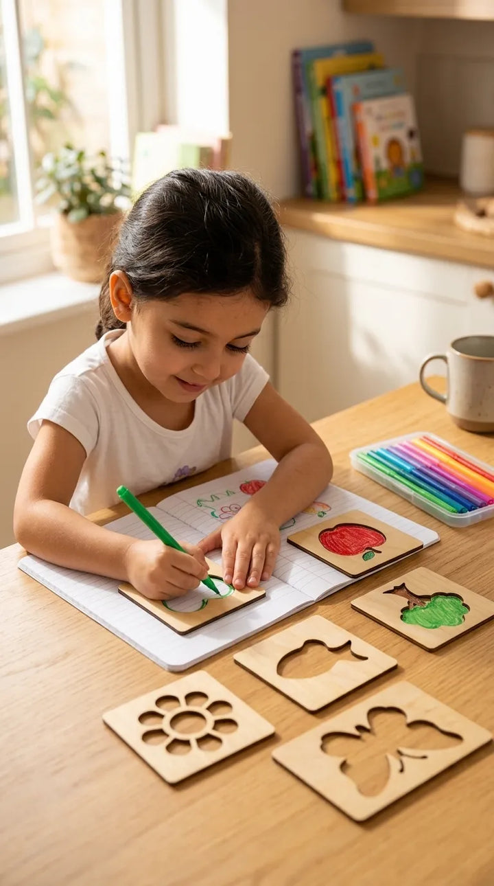 Kids Wooden Drawing Stencils Kit With Puzzle T7011662