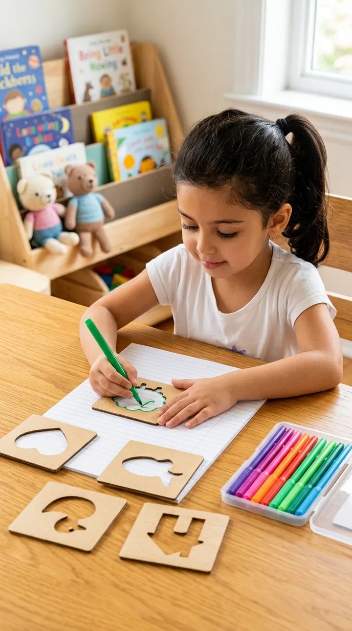 Kids Wooden Drawing Stencils Kit With Puzzle T7011662