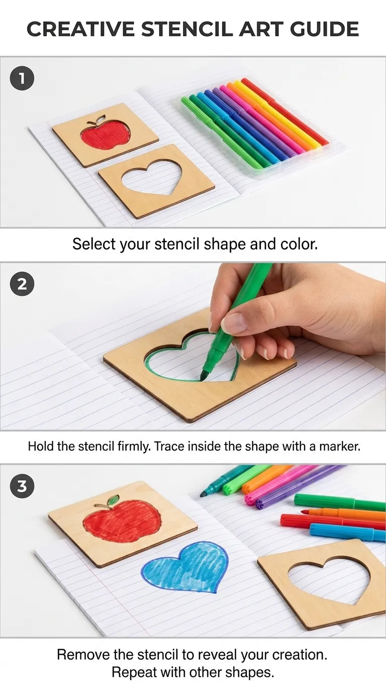 Kids Wooden Drawing Stencils Kit With Puzzle T7011662