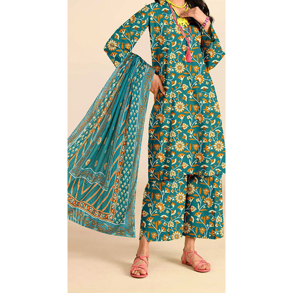 3PC- Unstitched Digital Printed Lawn Suit US5096