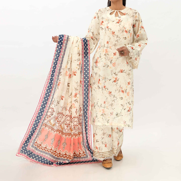 3PC- Unstitched Ebroidered Lawn Suit US5448