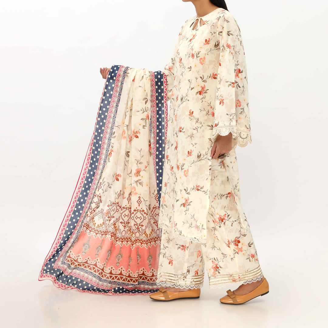 3PC- Unstitched Ebroidered Lawn Suit US5448