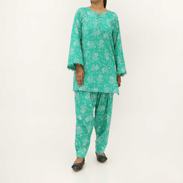 2PC- Unstitched Screen Printed Cotton Suit US5285