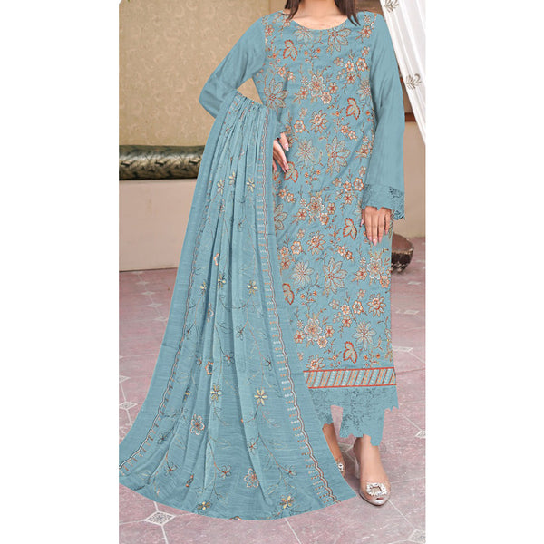 3PC- Unstitched Embroidered Lawn Suit US5400