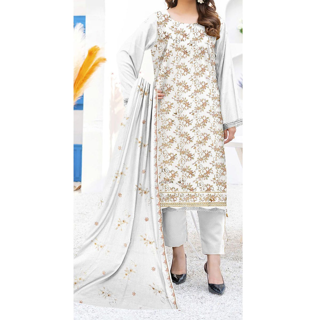 3PC- Unstitched Embroidered Lawn Suit US5442
