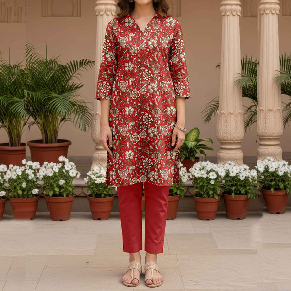 2PC- Unstitched Printed Cotton Cambric suit US5480