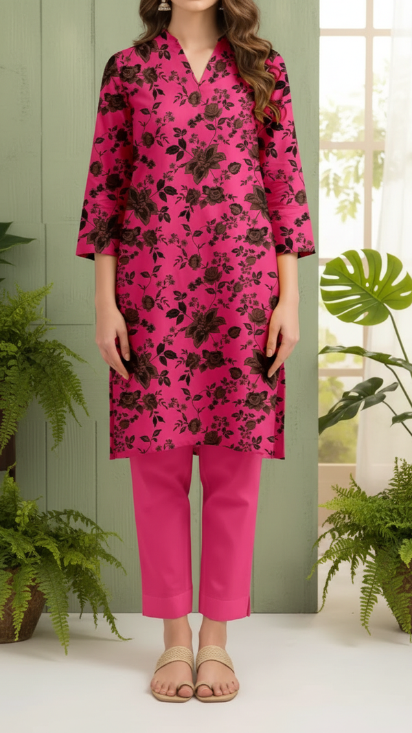 2PC- Unstitched Printed Cotton Cambric suit US5484