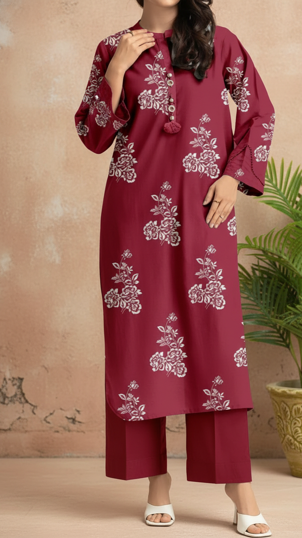 2PC- Unstitched Printed Cotton Cambric suit US5485