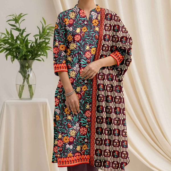 3PC- Unstitched Printed Cotton Cambric suit US5486