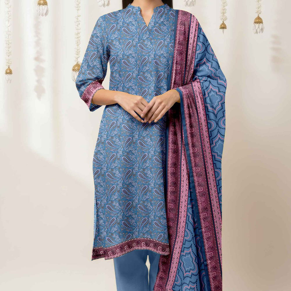 3PC- Unstitched Printed Cotton Cambric suit US5490