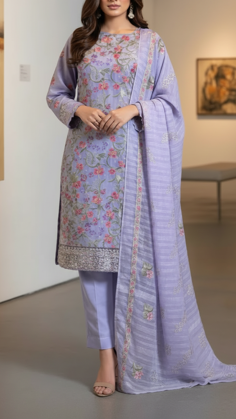 3PC Unstitched Embroidered Suit US5491