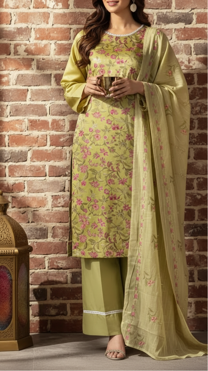 3PC Unstitched Embroidered Suit US5492
