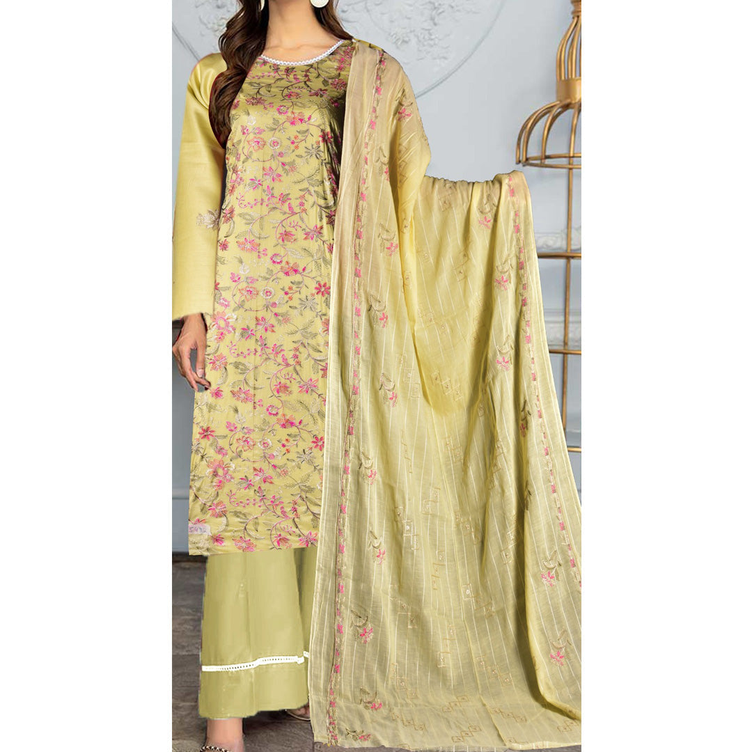 3 PC Unstitched Embroidered Suit