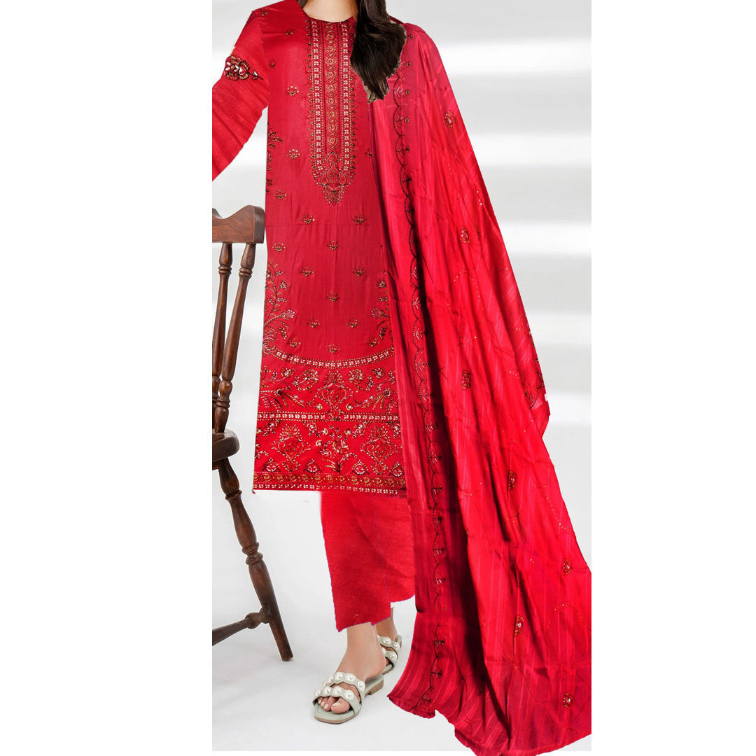 3 PC Unstitched Embroidered Suit
