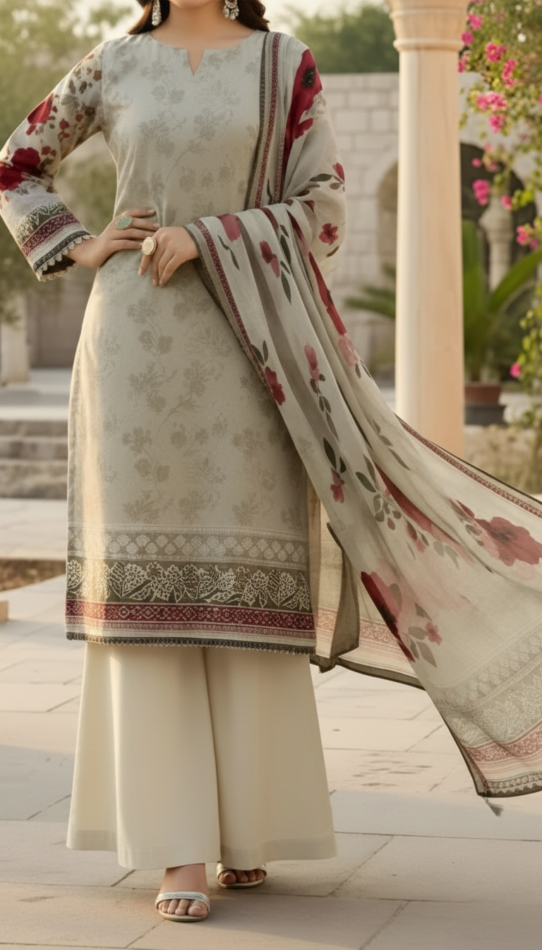 3 PC UnStitched Digital Printed Lawn Suit US6000