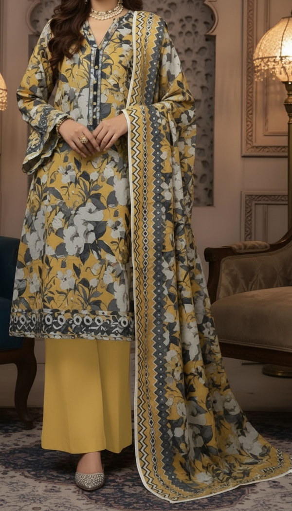 3 PC UnStitched Digital Printed Lawn Suit US6002