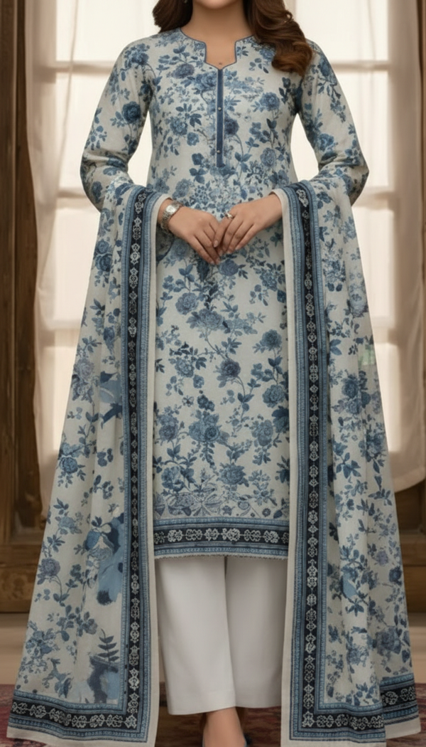 3 PC UnStitched Digital Printed Lawn Suit US6007