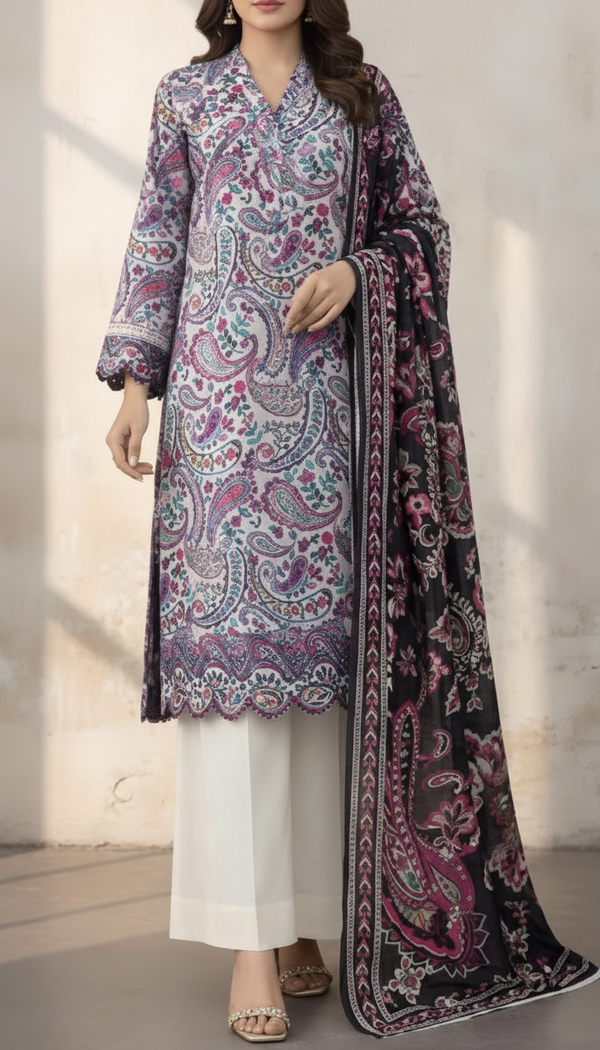 3 PC UnStitched Digital Printed Lawn Suit US6008