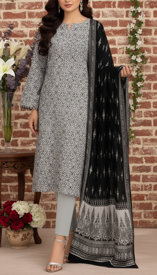 3 PC Unstitched Digital Printed Lawn Suit US6009
