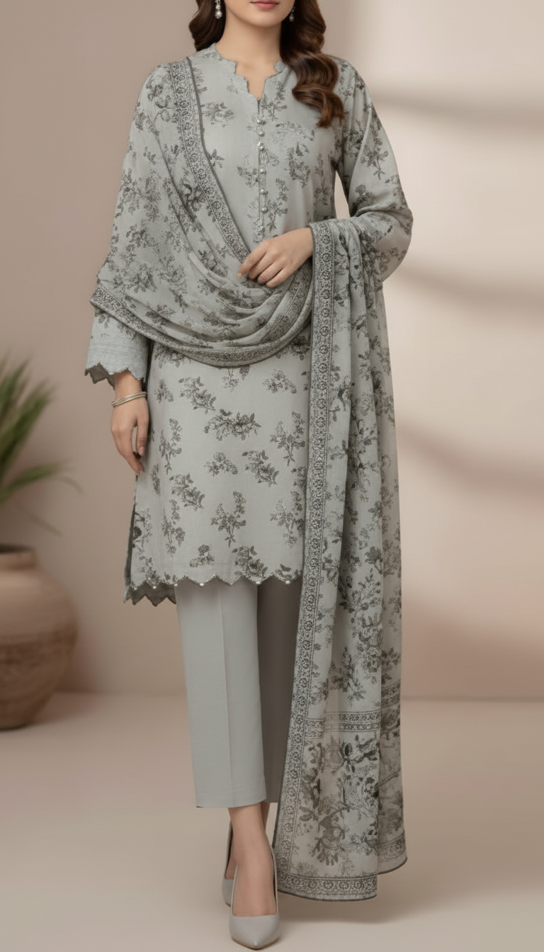 3 PC UnStitched Digital Printed Lawn Suit US6014