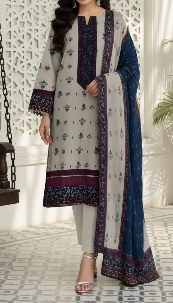 3 PC UnStitched Digital Printed Lawn Suit US6019