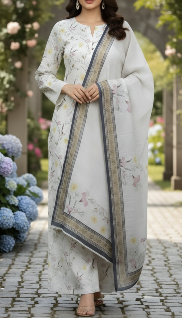 3 PC Unstitched Digital Printed Lawn Suit US6020