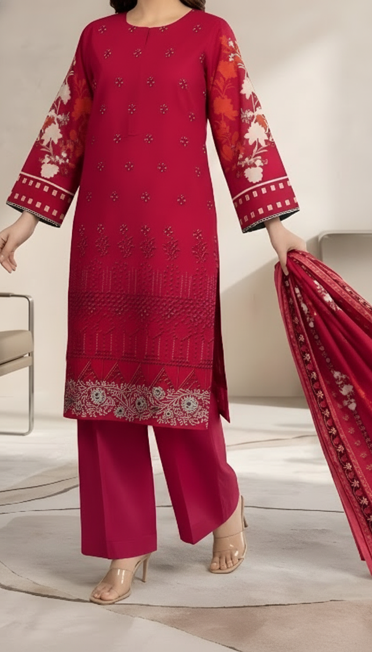 3 PC Unstitched Digital Printed Lawn Suit US6039