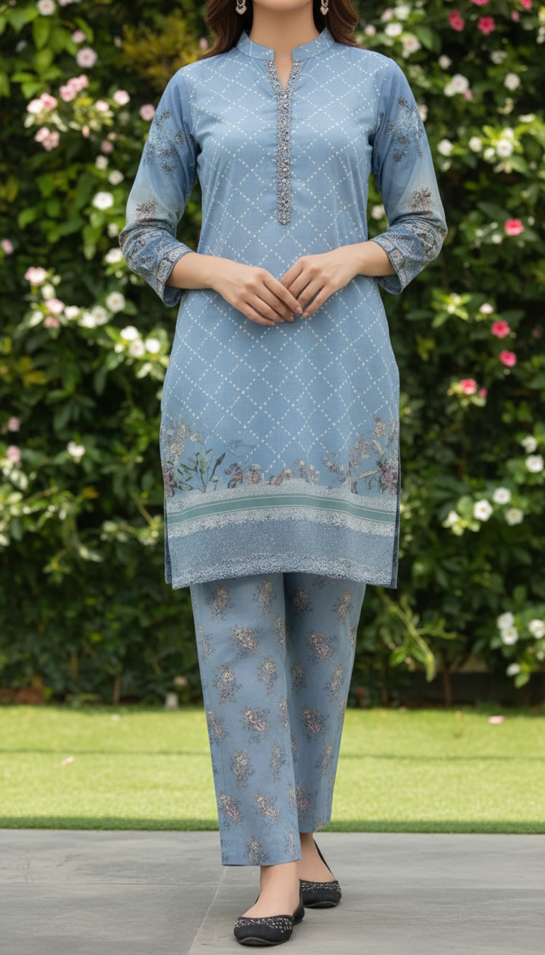 2 PC Unstitched Digital Printed Bana Doriya Lawn Suit US6041