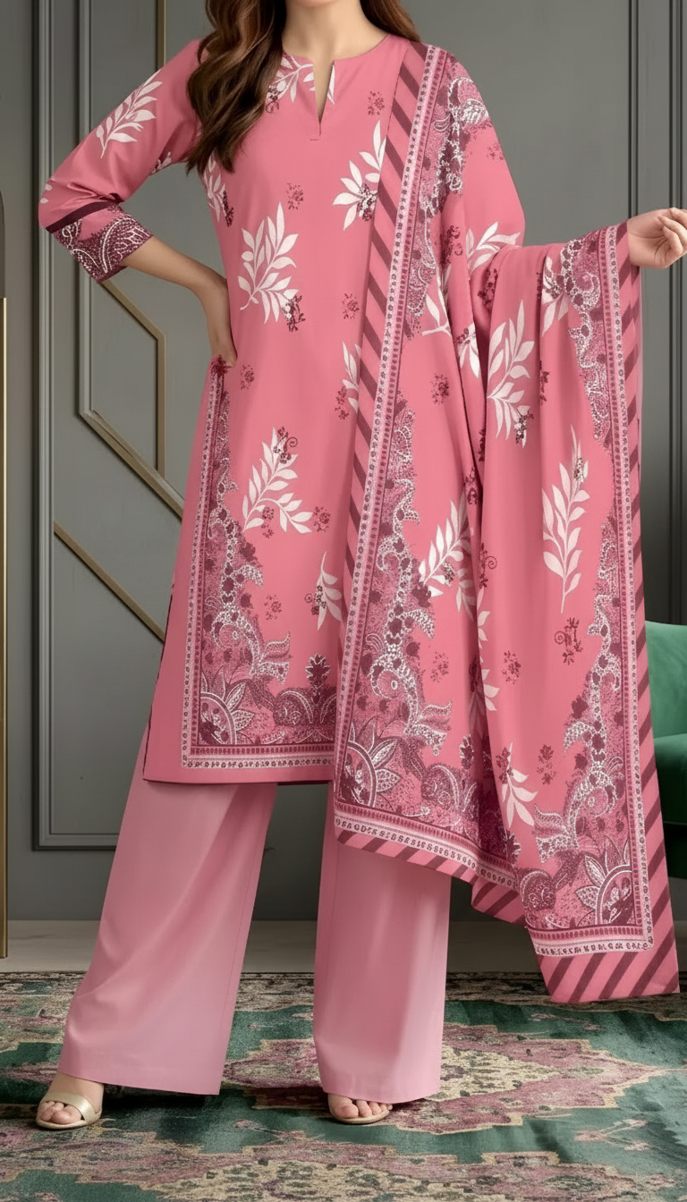 3 PC Unstitched Digital Printed Lawn Suit US6042
