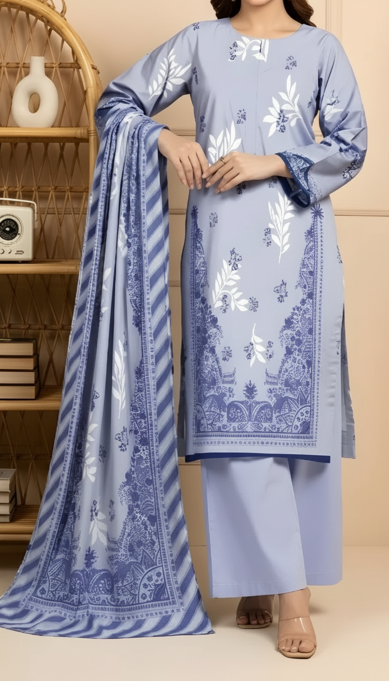 3 PC Unstitched Digital Printed Lawn Suit US6043