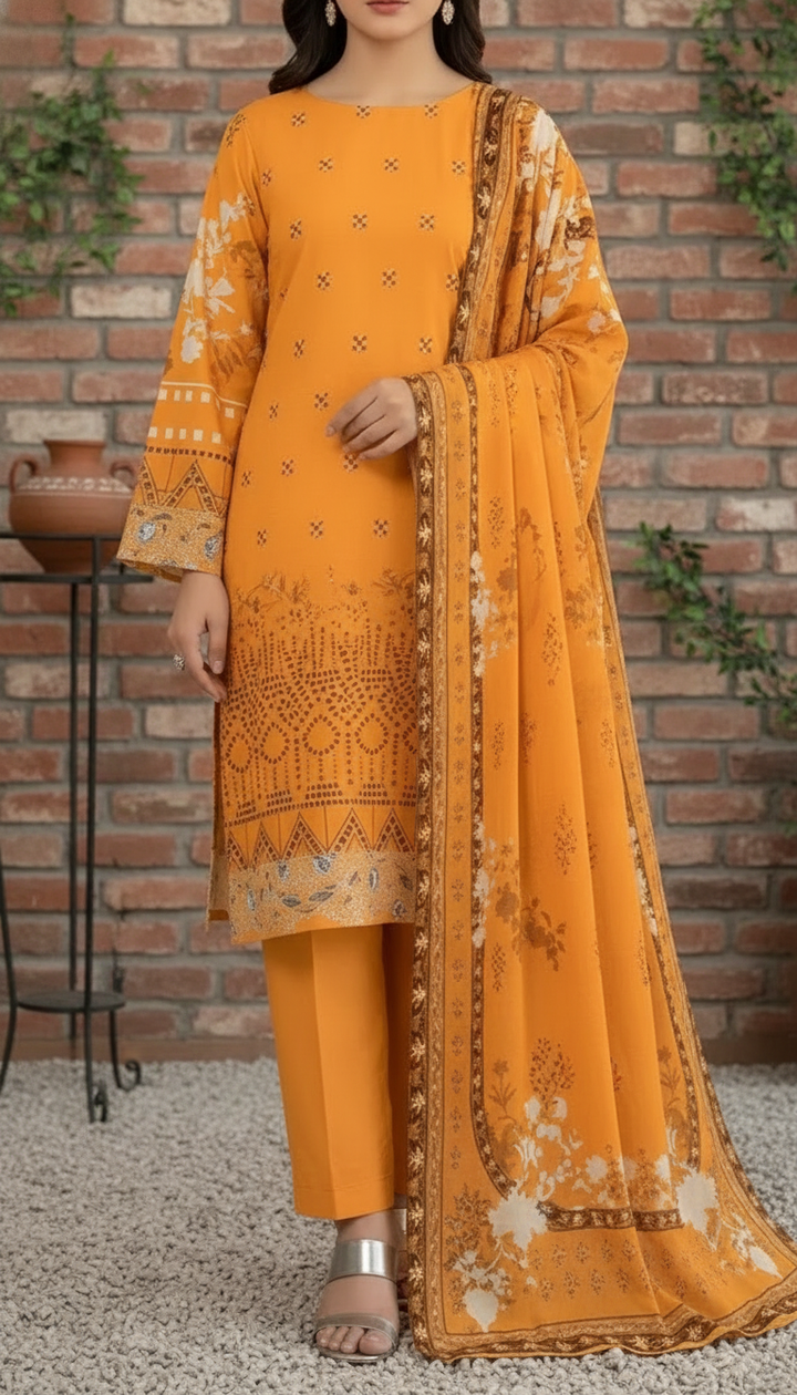 3 PC Digital Printed Lawn Suit US6044