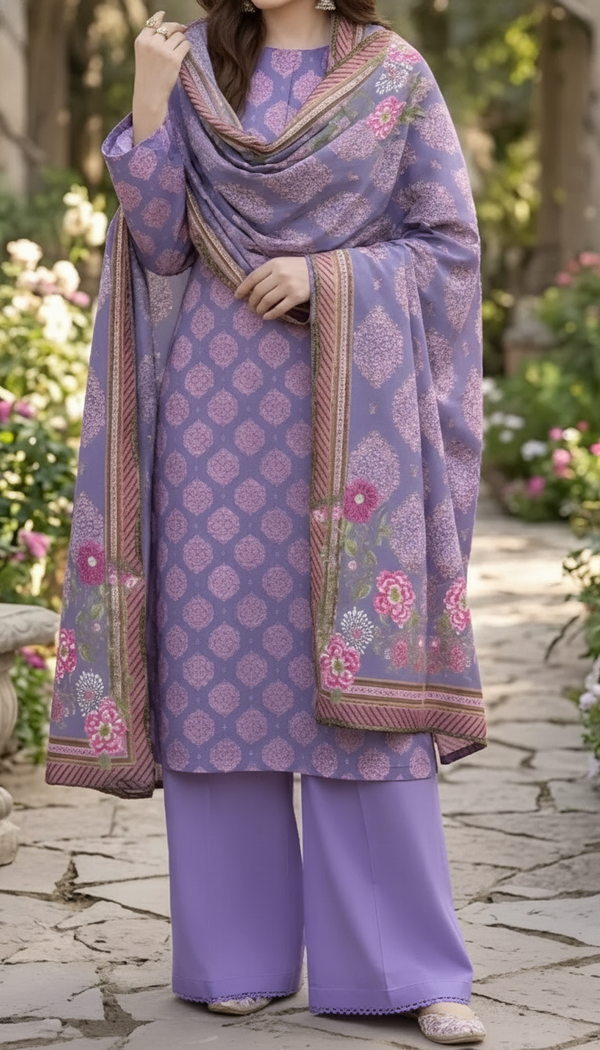 3 PC Unstitched Digital Printed Lawn Suit US6045
