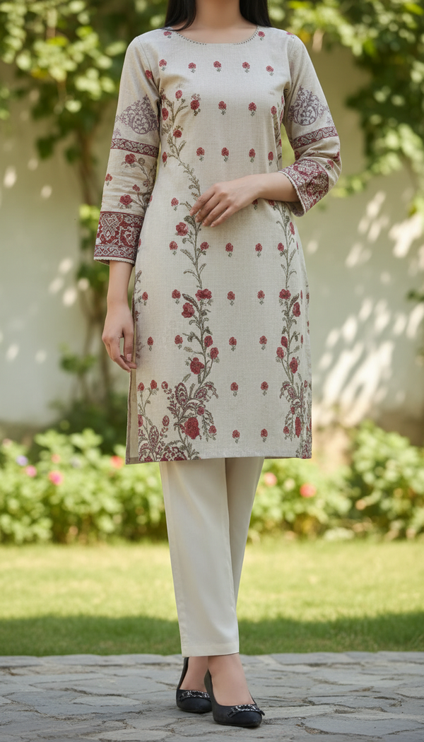 Off/White Unstitched Digital Printed Bana Doriya Lawn Shirt US6052