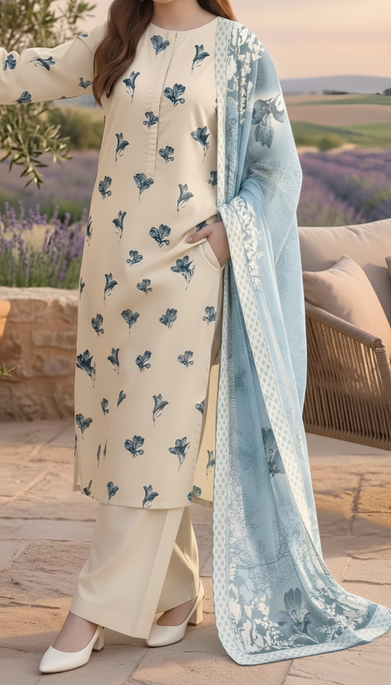 3 PC Unstitched Digital Printed Lawn Suit US6058