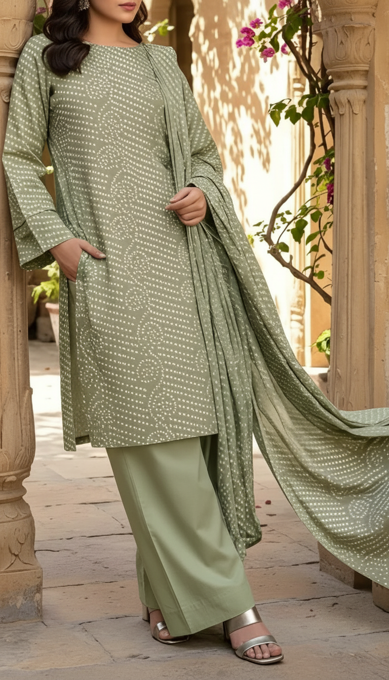 3 PC Unstitched Digital Printed Lawn Suit US6059