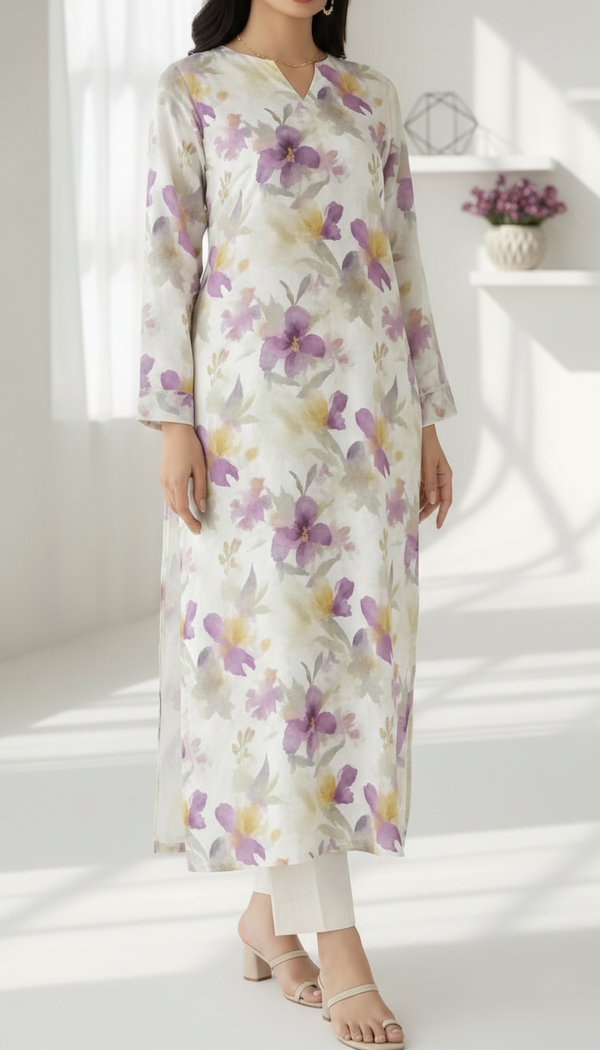 Off/White Unstitched Digital Printed Bana Doriya Lawn Shirt US6061