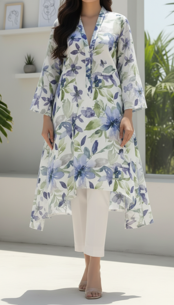 Off/White Unstitched Digital Printed Bana Doriya Lawn Shirt US6062