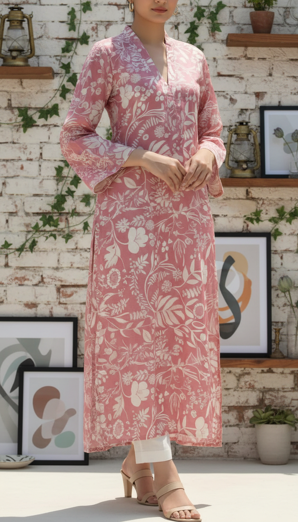 Pink Unstitched Digital Printed Bana Doriya Lawn Shirt US6063