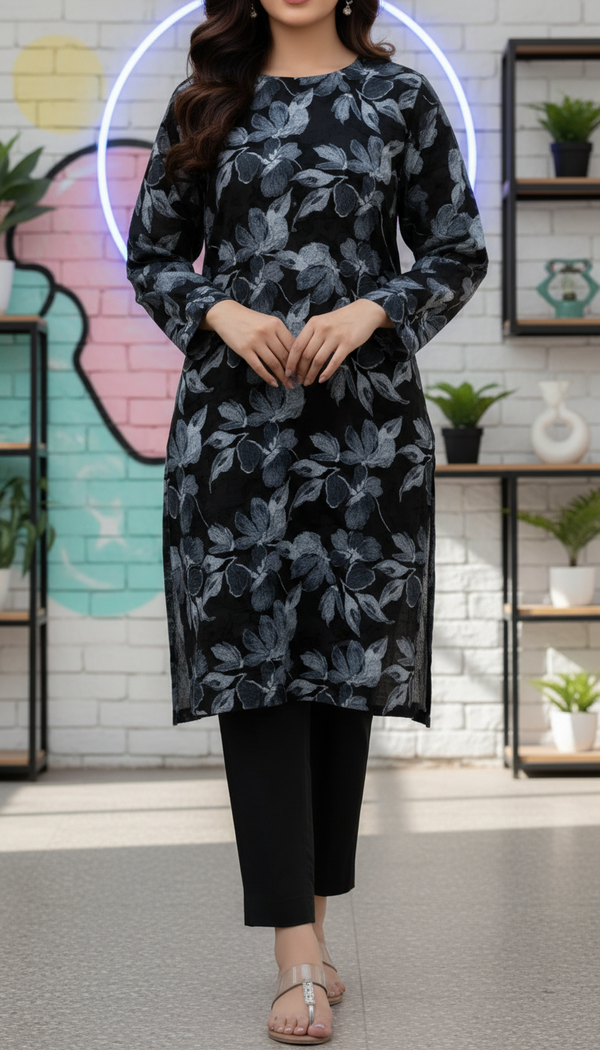 Black Unstitched Digital Printed Bana Doriya Lawn Shirt US6065