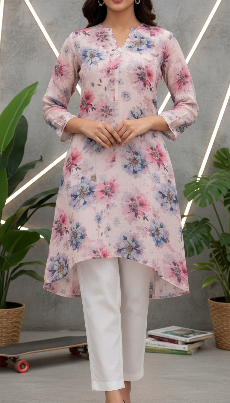 Beige Unstitched Digital Printed Bana Doriya Lawn Shirt US6066