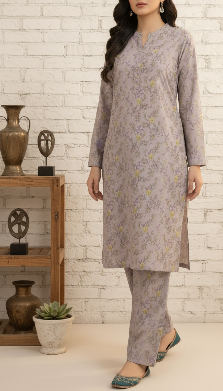 2 PC Unstitched Digital Printed Bana Doriya Lawn Suit US6069