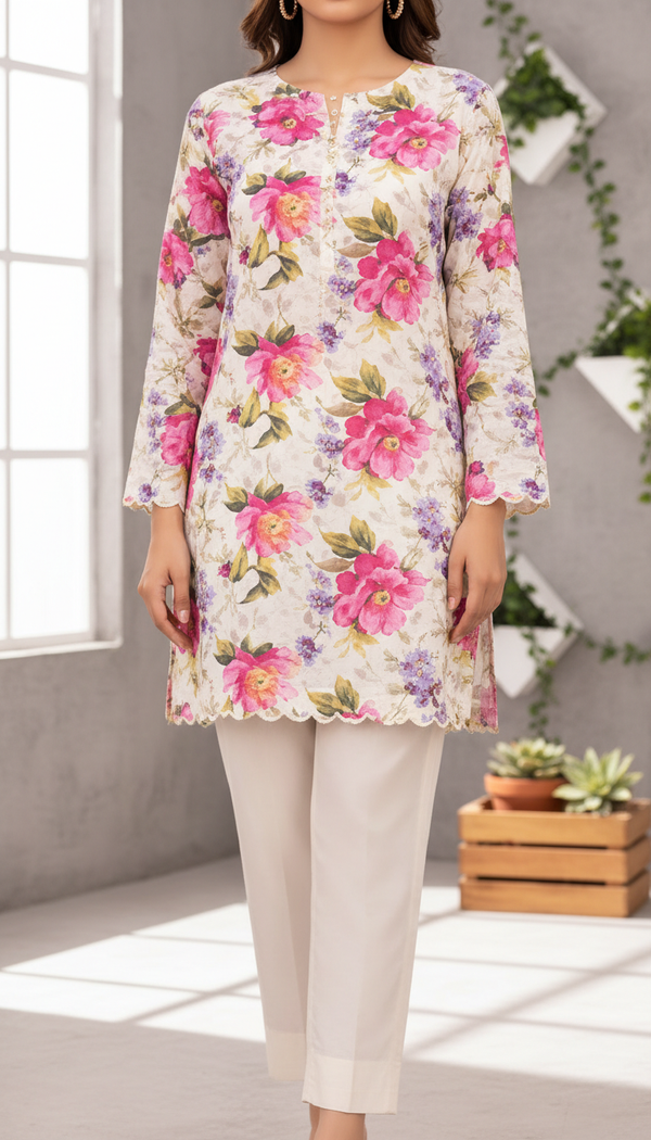 White Unstitched Digital Printed Bana Doriya Lawn Shirt US6071