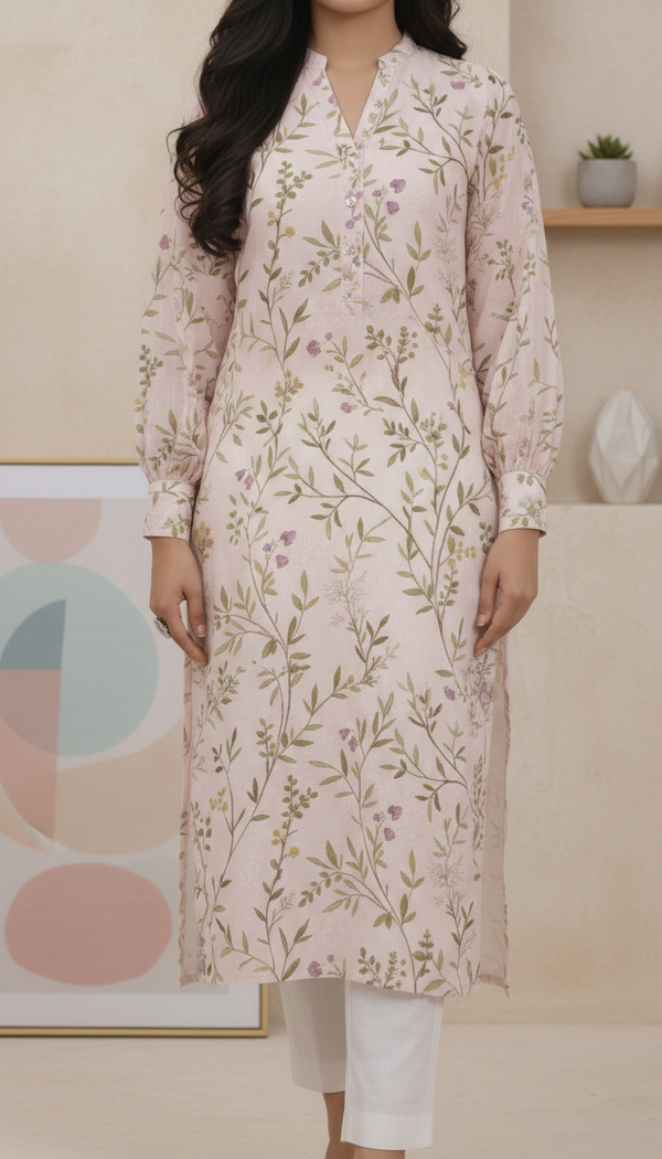 Beige Unstitched Digital Printed Bana Doriya Lawn Shirt US6072