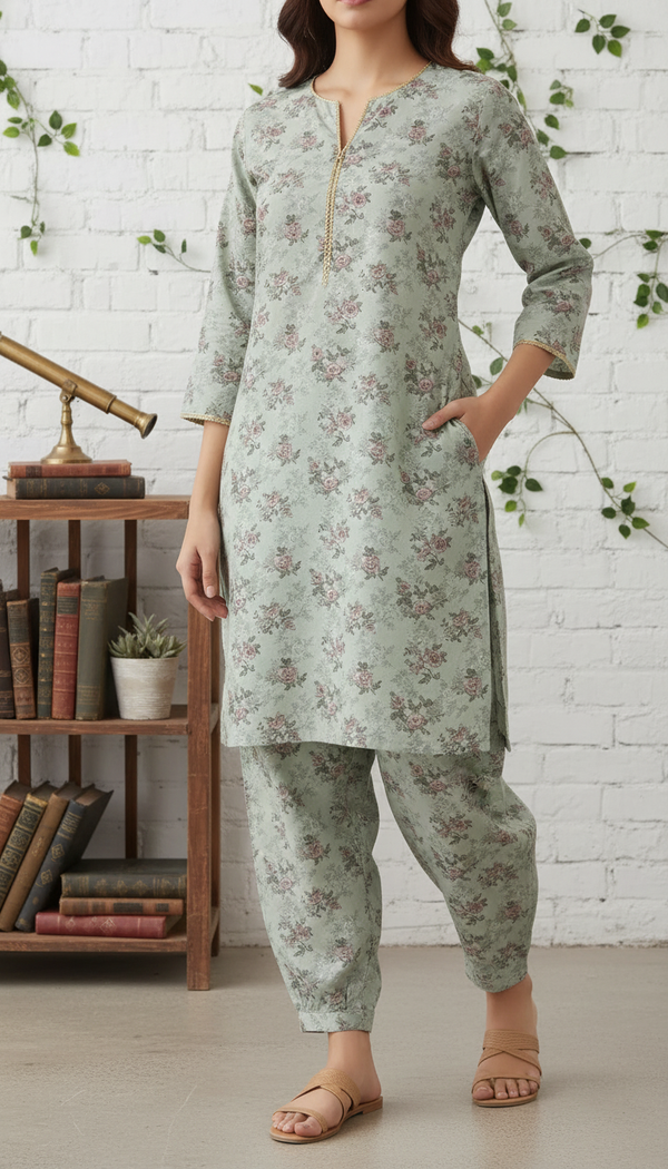 2 PC Unstitched Digital Printed Bana Doriya Lawn Suit US6077
