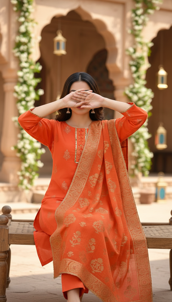 3 PC Unstitched Jaquard Lawn Suit US6080